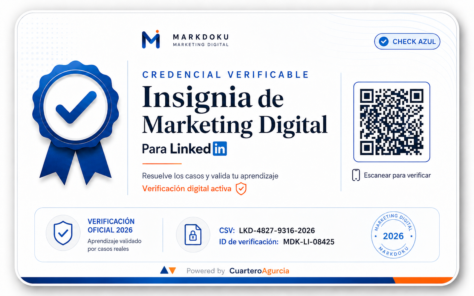 Insignia verificable de Marketing Digital MARKDOKU para LinkedIn